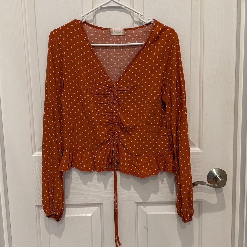 Altar'd State Terracotta Polka Dot Blouse